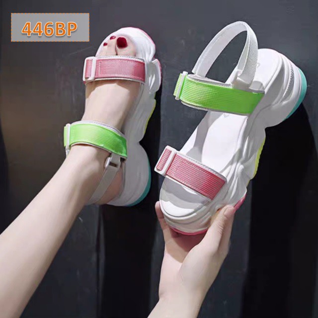 Sandal Gunung Tali Wanita Cathy Fahion Kasual Korea Sol Tebal 5 Cm (WA412)-Simply Putih