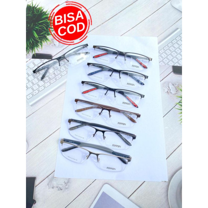 Ferrari 8514 model Rimless gantung Frame Kacamata Pria Sport Minus Optik