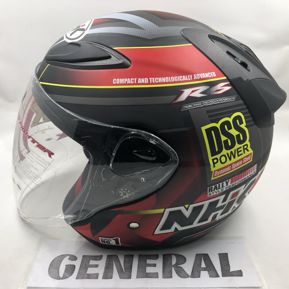 Helm NHK R6 Motif Rally 2 Black Red Doff Hitam Merah Dop Half Face Best Quality