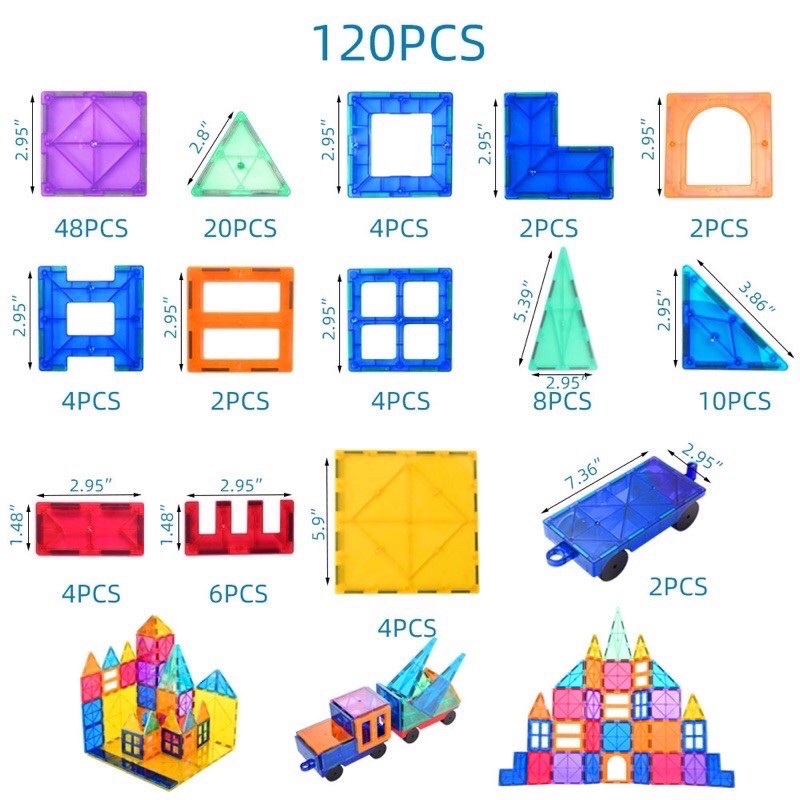 magnetic tiles 120pcs  READY stok  magnatile connetix alike- balok magnet - hadiah anak cowok