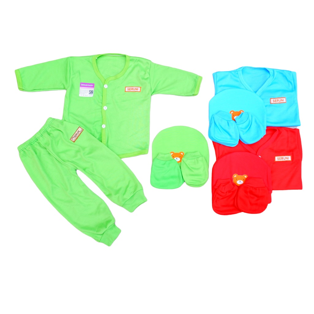 SERUNI BABY SNI - 4IN1 Piyama Bayi SNI 0-3 Bulan ( Set Piyama + TOPI+SARUNG TANGAN+SARUNG KAKI ) Baju Tidur Bayi Seruni Wartu