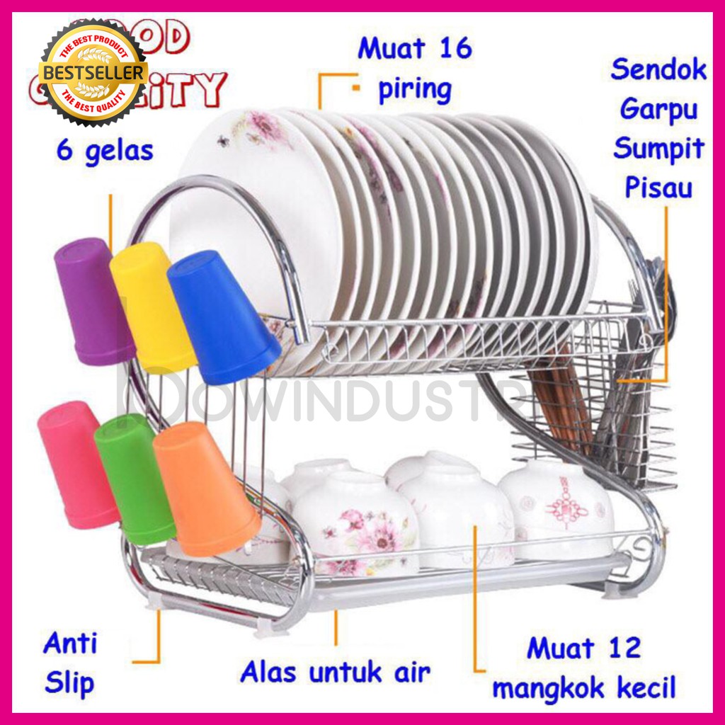 Rak Piring Tempat Piring Dish Drainer Stainless 2 Susun Rak Piring Tempat Piring Dish Drainer Stainless 2 Susun
