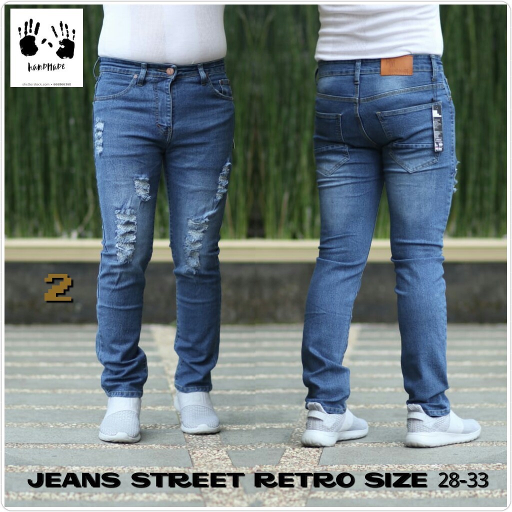 Celana Jeans Pria Skinny Biker Motor Ripped Knee Rips Sobek Robek Black Denim Streact Berkualitas S0