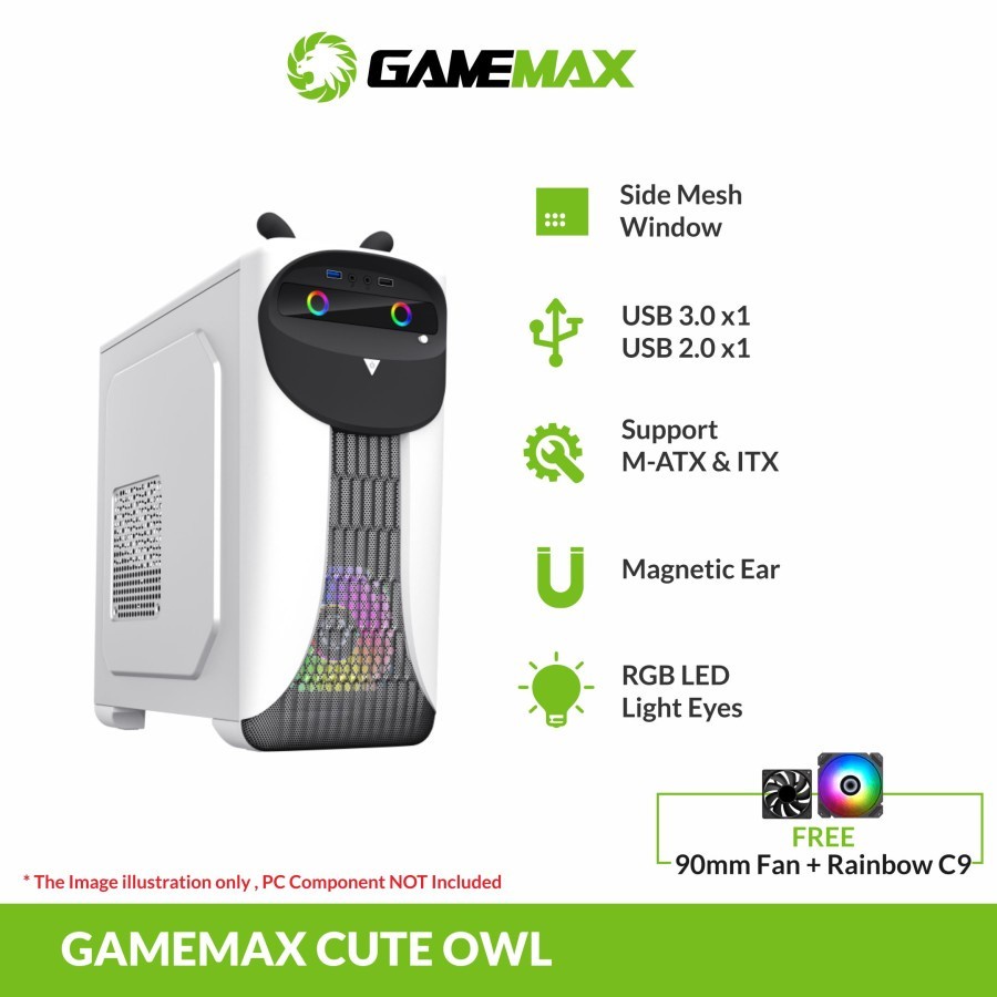 Casing Komputer Gamemax Cute Owl m-ATX Free 1 Fan RGB