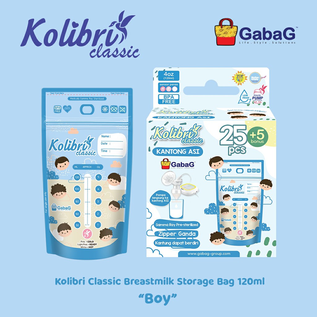 GABAG KANTONG ASI Smart 100 ml BREAST MILK Storage Blue PINK 120 ml Kolibri Classic isi 30