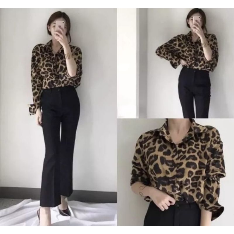 Kemeja Leopard Lengan Panjang &amp; Pendek/ Kemeja Wanita Kekinian/ Bahan Katun Rayon Viscose/ Super Adem &amp; Ellegant/ Fashion Wanita Terbaru