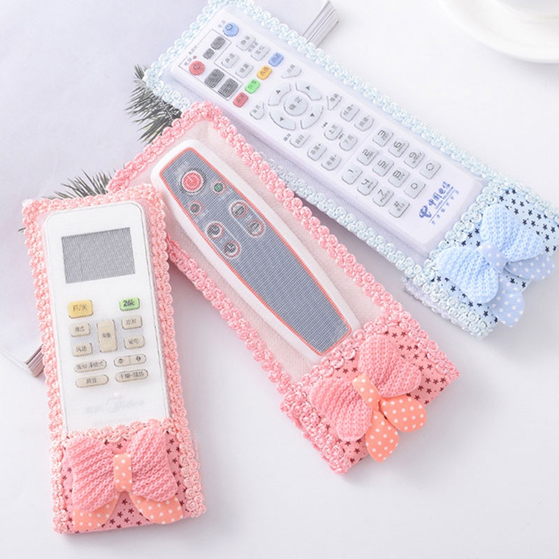 【Ready stock】TV Air Conditioner Remote Control Set with Lace Bowknot Protective Cover Remote Control Bag praktis murah COD