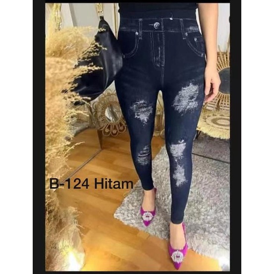 Legging Jeans import Super premium-B124 BLACK