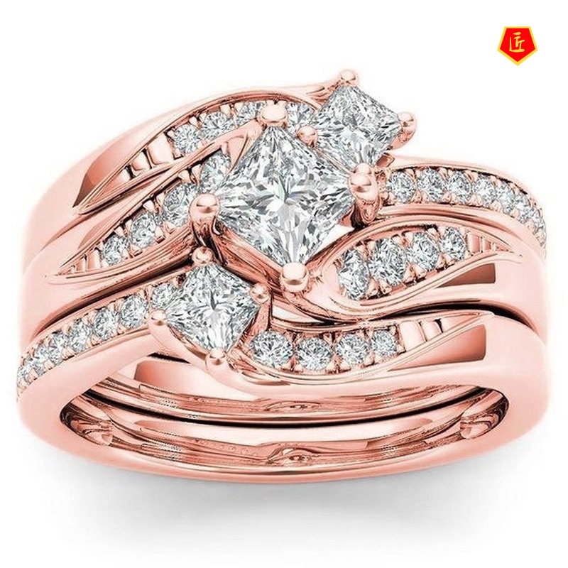 [Ready Stock]18K Gold Diamond Ring Set Creative Elegant Personality