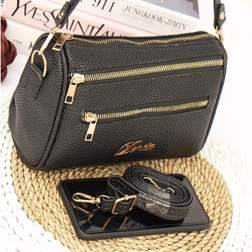 Tas Selempang Wanita Papirut Tabung 3 Ruang Tas Kulit Jeruk Kekinian Slingbag Terbaru Tas Slempang B