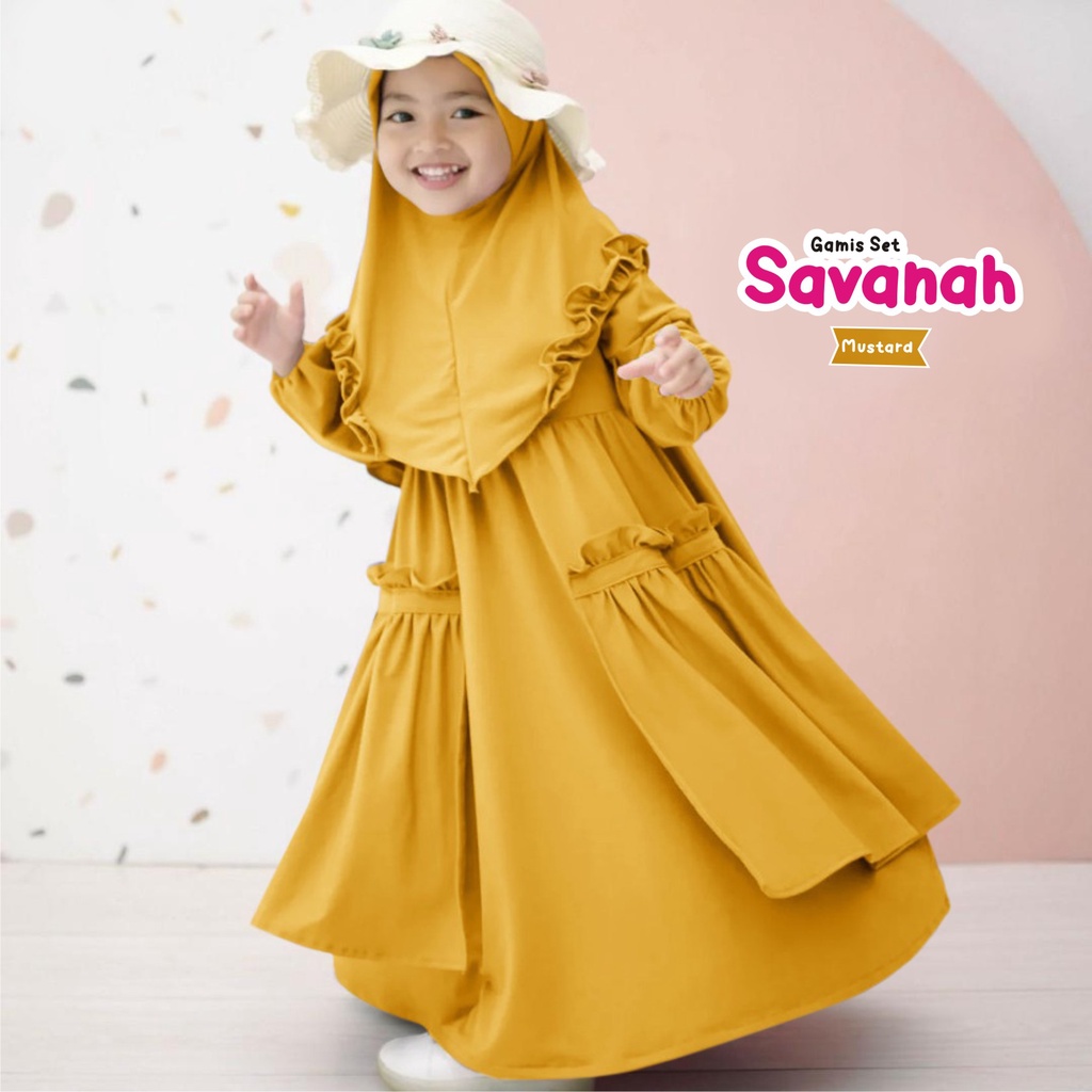 Gamis set Savanah Gamis Dan Hijab Terbaru Bahan Jersey Premium Usia 3-5 Tahun / Gamis Anak Murah Berkualitas Terbaik / Bisa Bayar Ditempat COD