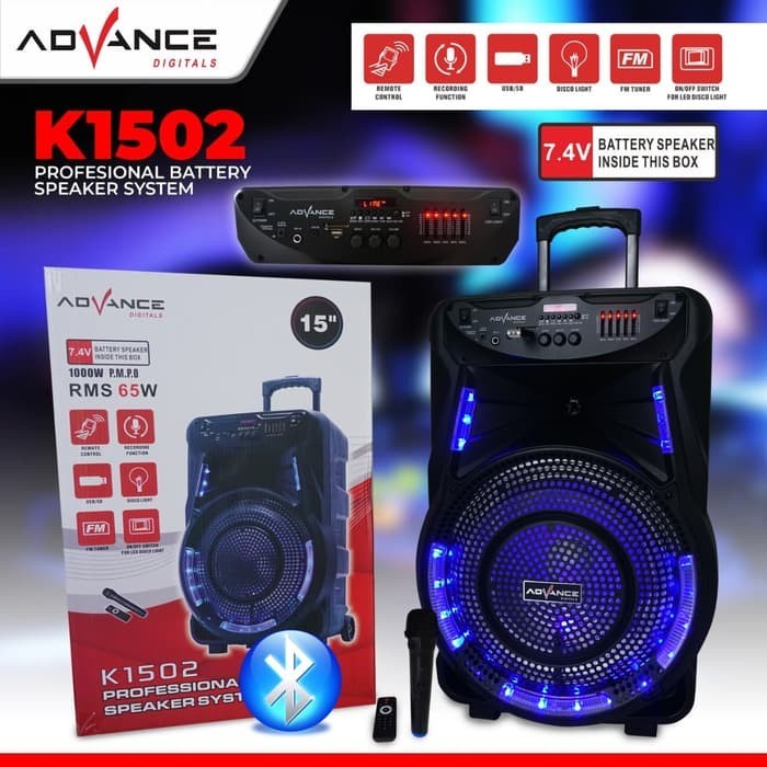 SPEAKER PORTABLE ADVANCE K1502 1502 AMPLIMEETING BLUETOOTH 15 INCH FREE MIC WIRELESS