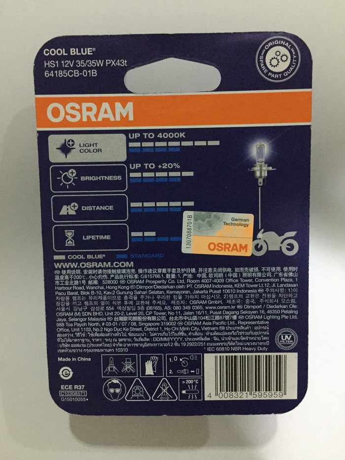 Bohlam, Lampu Halogen Cool Blue Vixion / Byson / Verza / MX King HS1 12V 35/35W Osram (Asli)