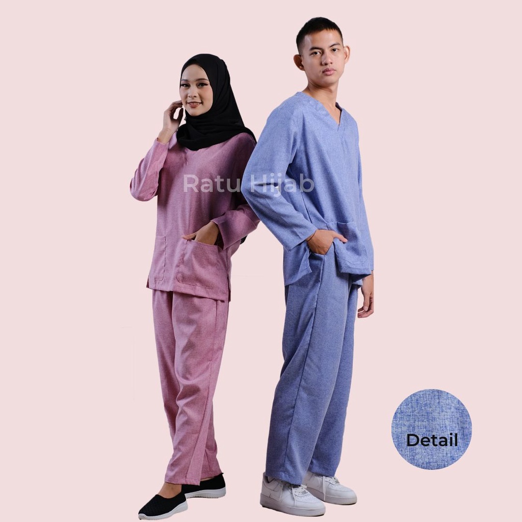 Baju Ok Oka Denim Madinah Dokter Scrub Medis Perawat Lengan Panjang Polos