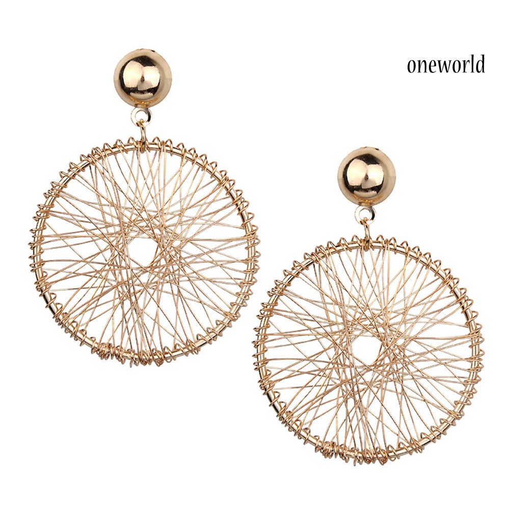 OW@ Women Fashion Geometric Circle Winding Thread Net Dangle Drop Earrings Jewelry