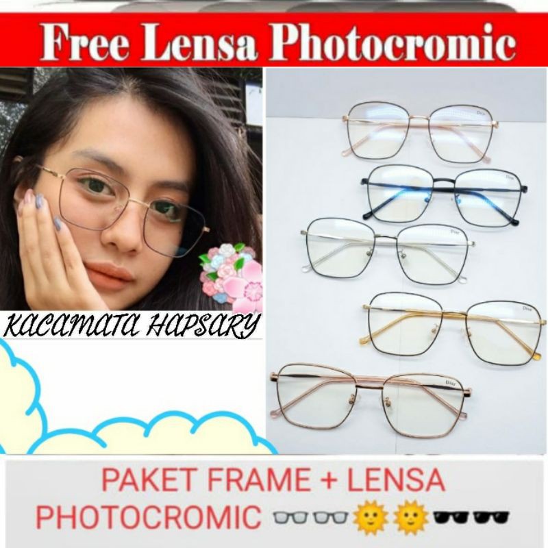 FRAME KACAMATA BESI + LENSA PHOTOCROMIC ( KACAMATA MINUS ANTI RADIASI ) KACAMATA WANITA 1933