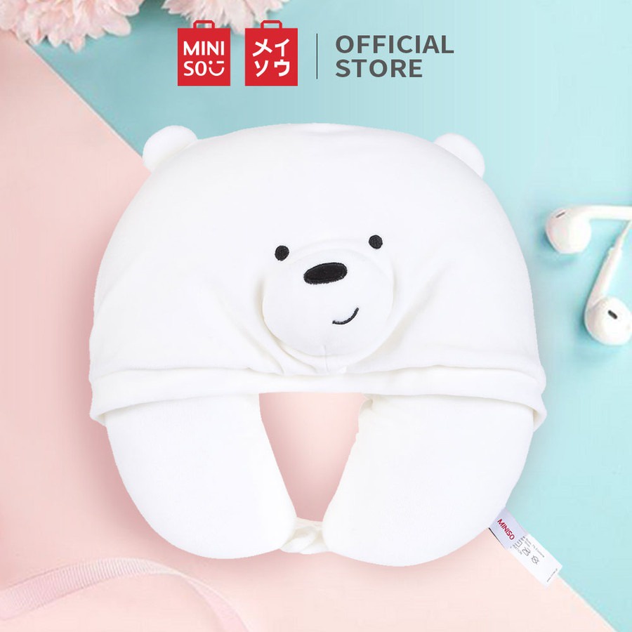 Miniso We Bare Bears U-Shaped Pillow With Hoodie Plus Bantal Leher Topi Tudung