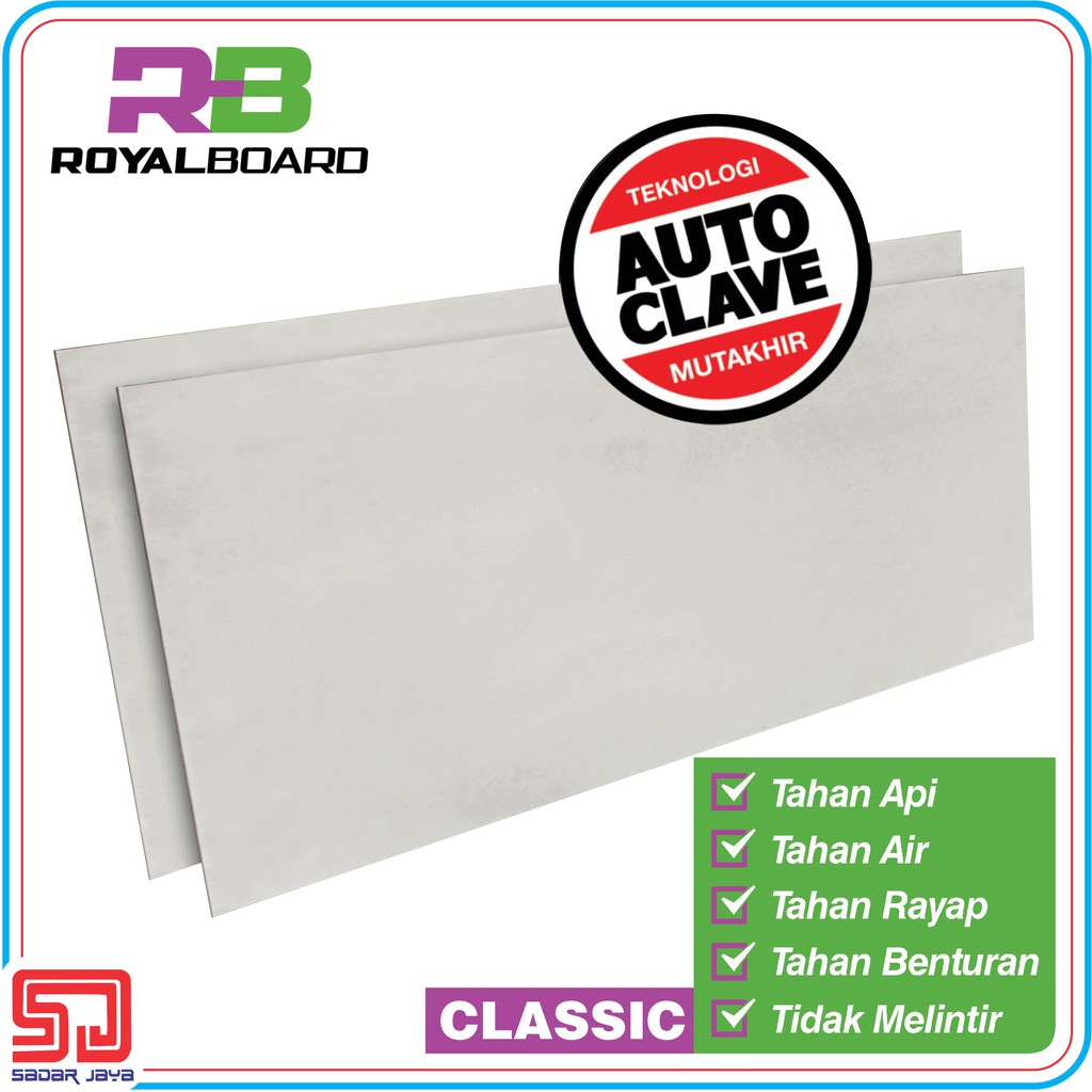 Royalboard Classic Metric Papan GRC Fiber Cement Silikat / Plafon langit-langit / Papan Dinding Partisi / Sekat