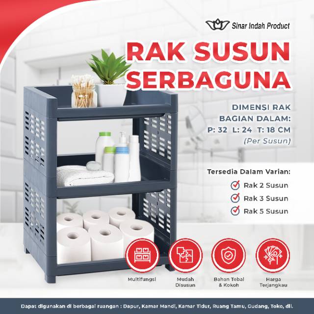 Rak Susun Rak Plastik Susun Rak Serbaguna 3 susun. Dimensi 32cm x 24cm