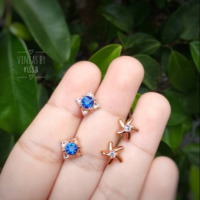 [paket] 2pasang anting tusuk permata . anting permata . anting lucu