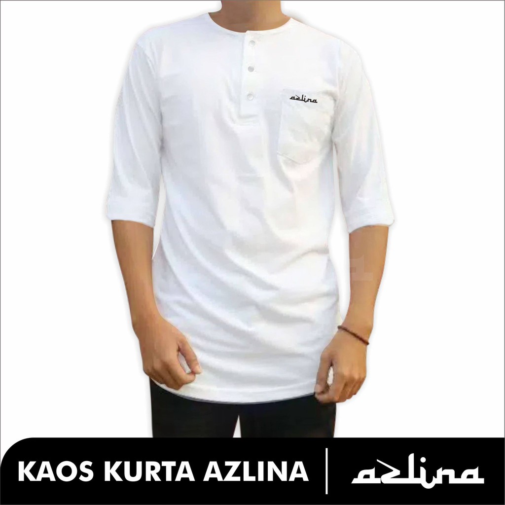 (PROMO BIG SALE Azlina )Baju Pria Kurta Kaos Pakistan Model Lengan3/4 Polos