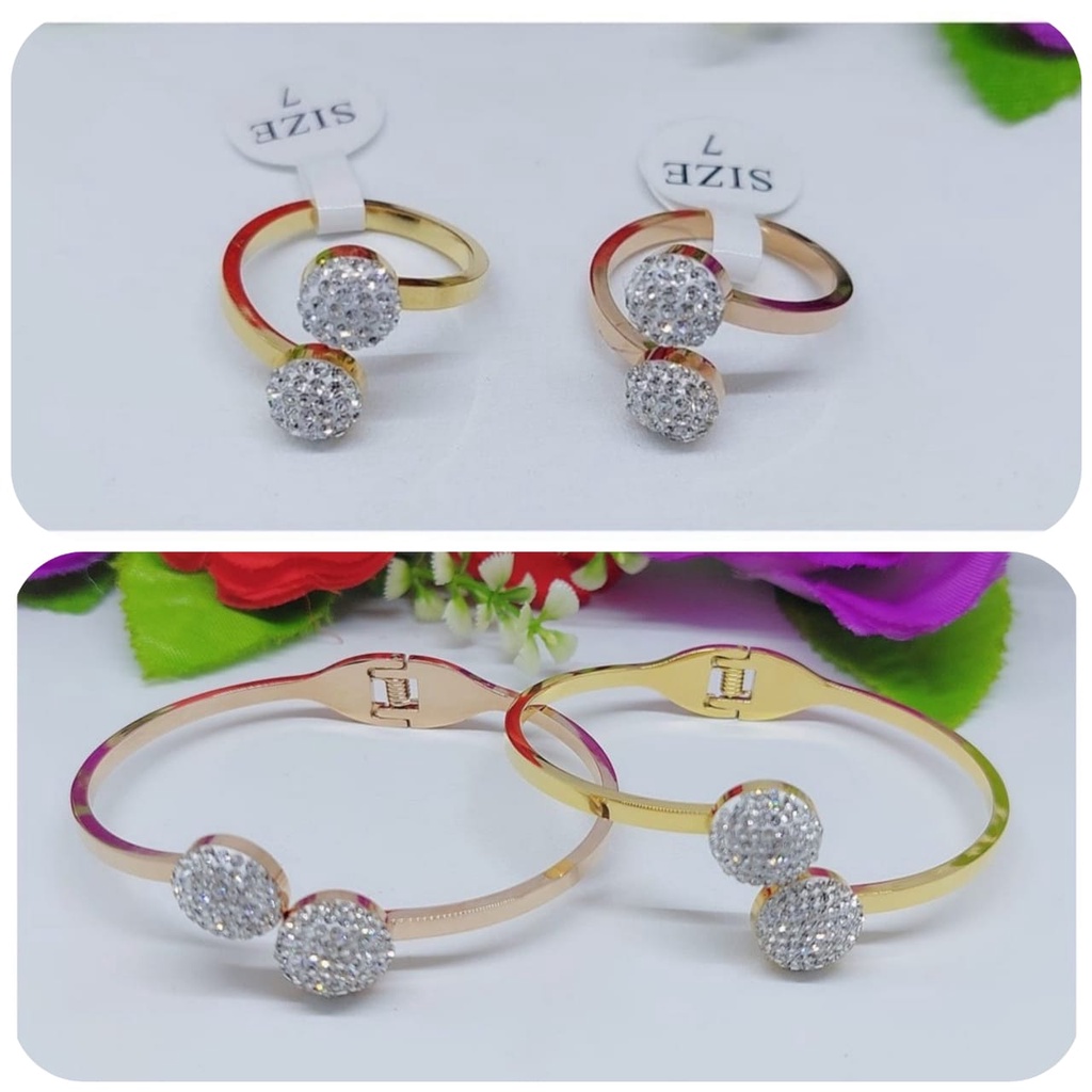 Set titanium gelang dan cincin permata full