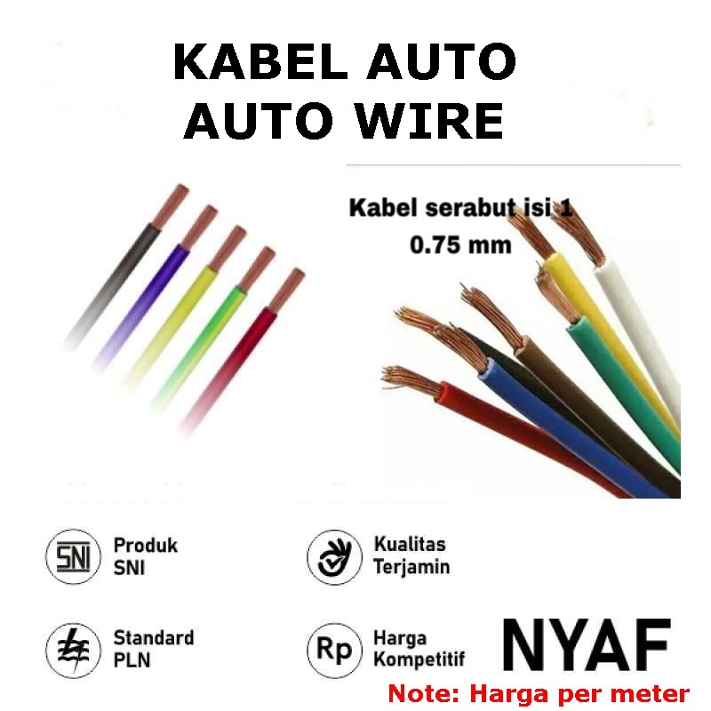 Kabel Auto Wire / Kabel Audio / Kabel Body / Kabel Serabut NYAF 1 x 0,75mm (Harga / Meter)