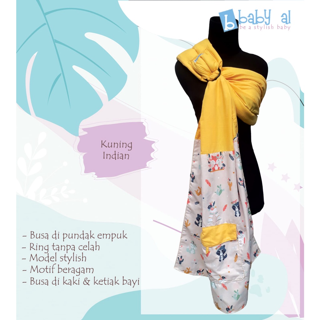 Gendongan Ring Sling Baby Al Kuning Motif - Gendongan Bayi Ring Sling