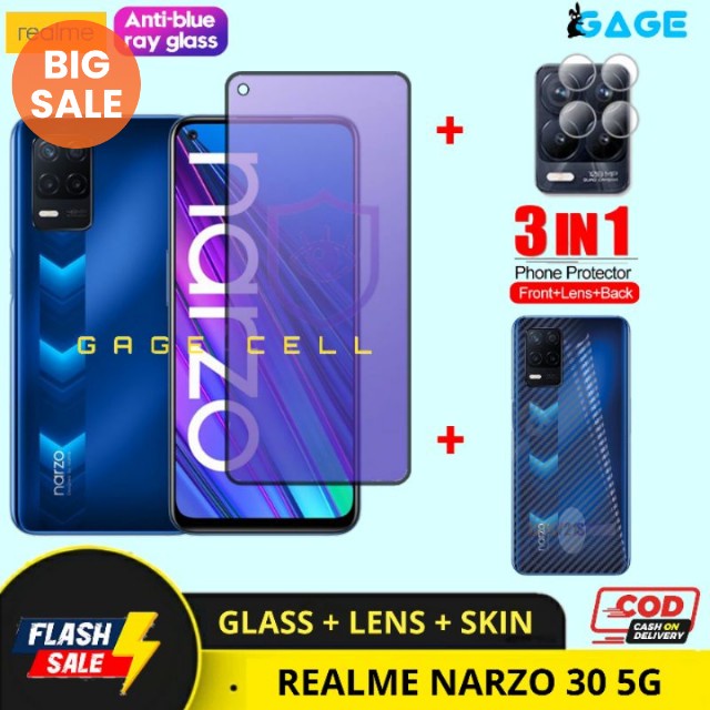 3in1 Tempered Glass Anti Blue Light Realme Narzo 30 5G Tg Antigores Radiasi Screen protector