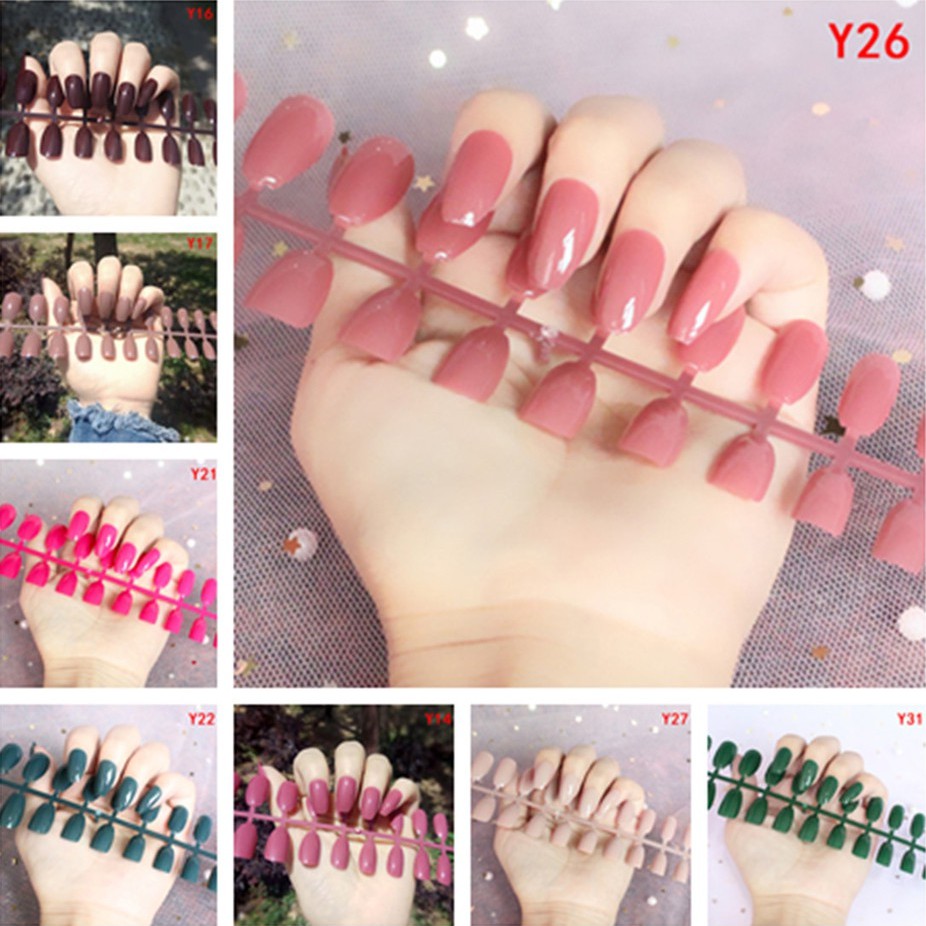 24 Pcs Kuku Palsu Bahan Akrilik Gaya Perancis Untuk Nail Art