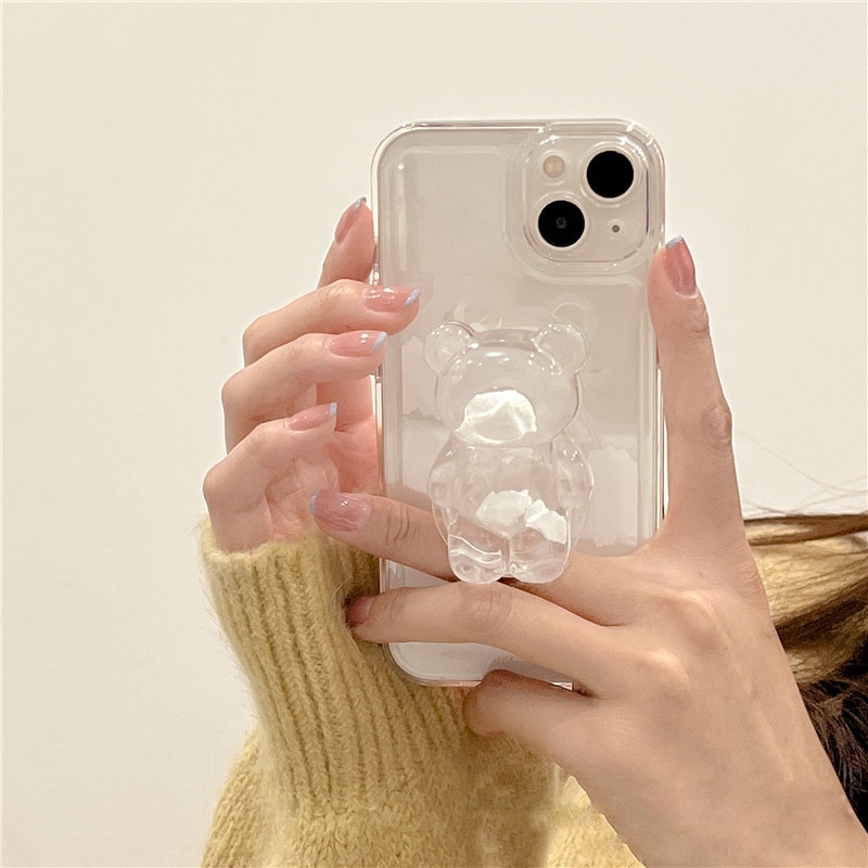 Casing iPhone 14 13 Pro MAX 12 11 Pro MAX XS MAX XR X 7 8 + Motif Beruang Transparan Shockproof