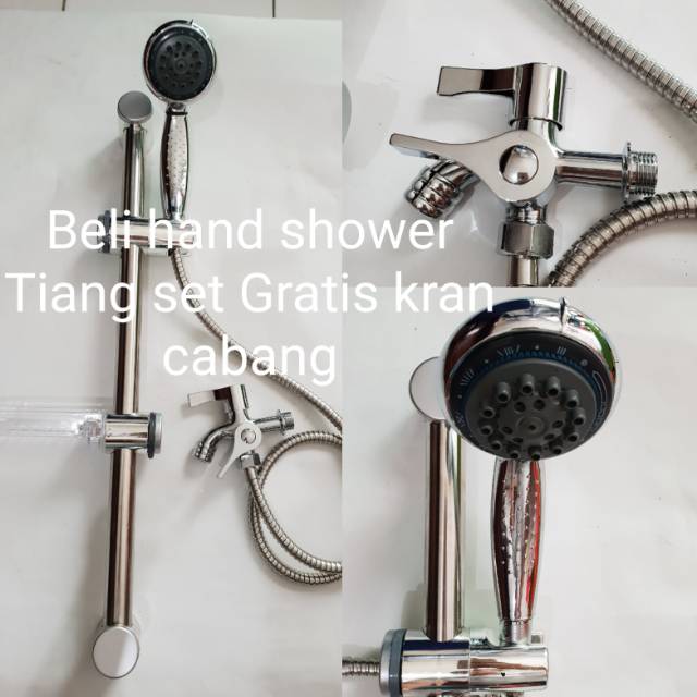 Paket Set Hand Shower Tiang Standing Kamar mandi Set Lengkap + Kran Cabang 2 Lobang Bagus Murah