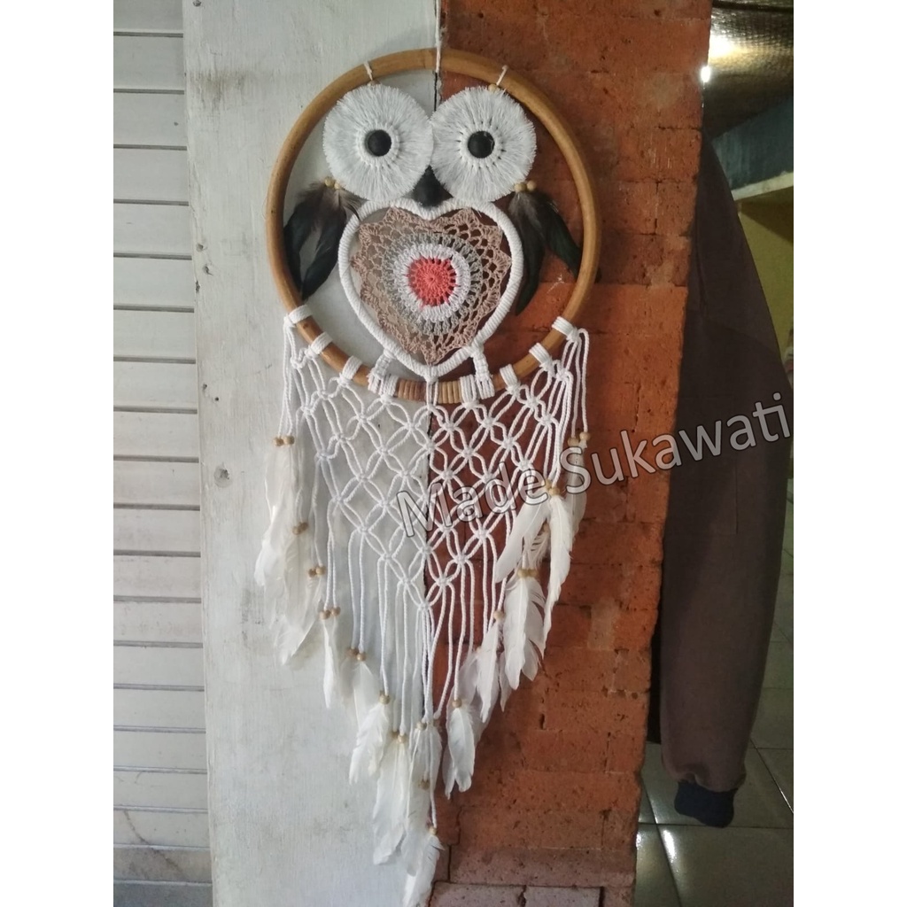 Dream catcher sulam rajut lingkar rotan mata burung Love pelangi hiasan dekorasi bulu ayam