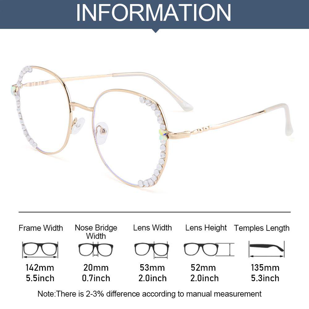 R-flower Vintage Square Glasses Vision Care Spectacles Perlindungan Radiasi Berlian Imitasi Eyewear