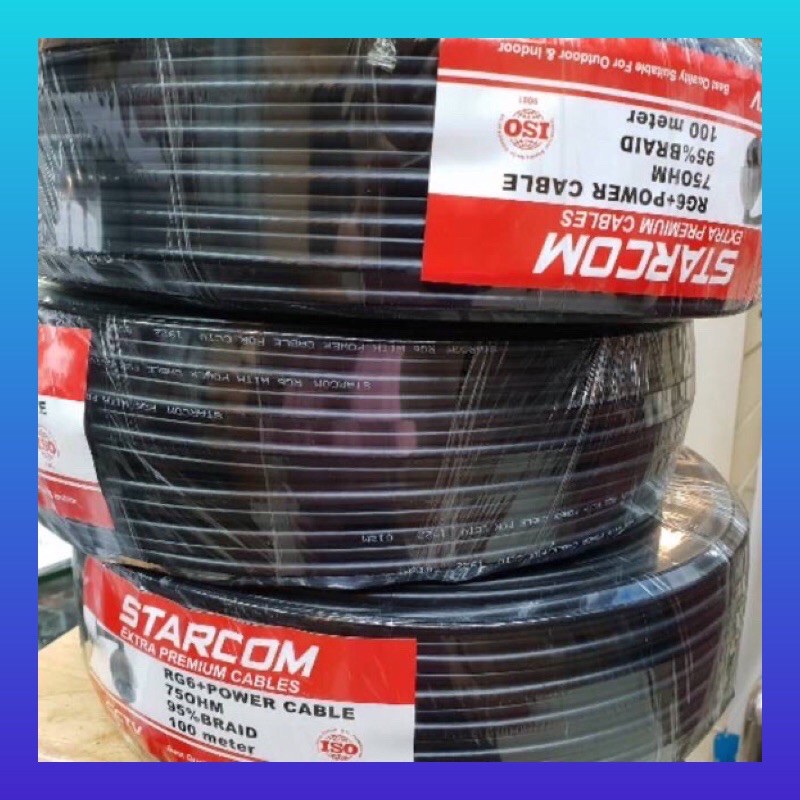 Kabel cctv rg6 + power 100meter brand starcom kualitas bagus