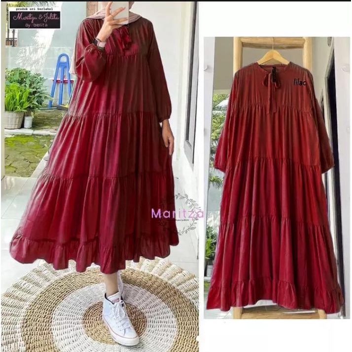 Rachel Midi Dress / Fashion Muslim / Dress Murah / Bahan Katun Rayon / Gamis Wanita Terbaru Kekinian