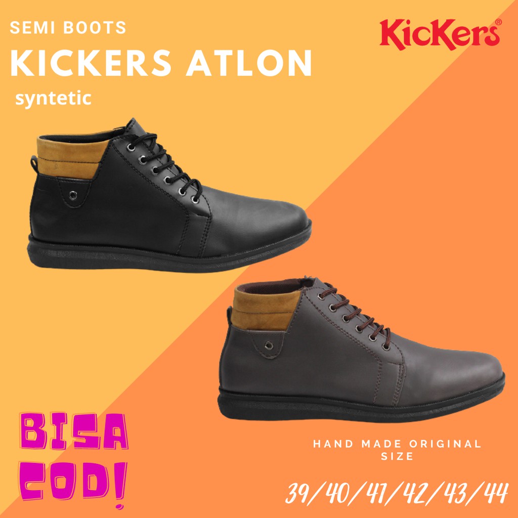 Sepatu Semi Boots Pria Kickers Atlon Bertali Kasual Formal Kerja Kantor Kondangan HITAM COKLAT