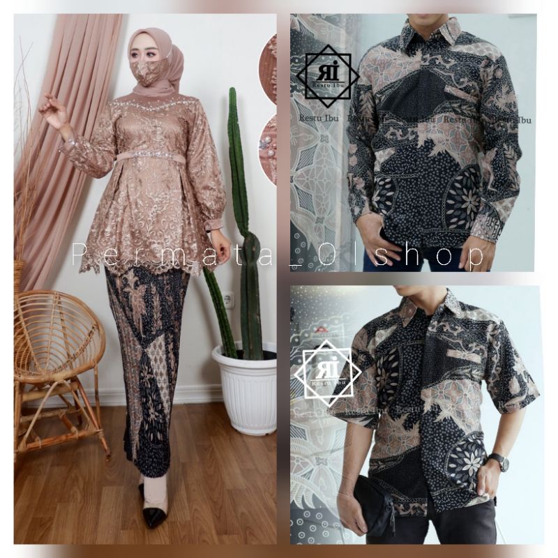 Permata Olshop / Couple Set Kebaya Shahilla dan Kemeja Batik / Kebaya Modern / Kebaya Lamaran / Baju Couple Kebaya Modern