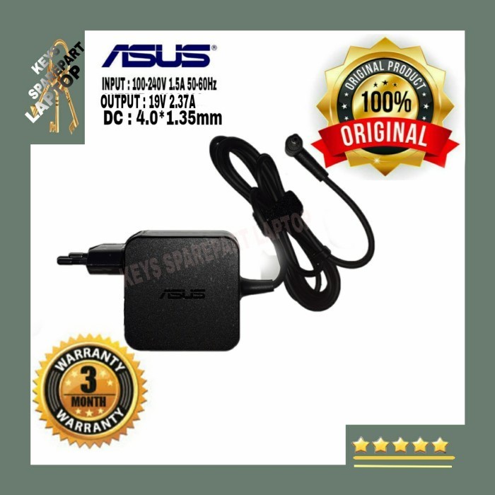 Adaptor Charger Casan Laptop kotak Square Asus Zenbook 2.37a 4.0mm*1.35mm 4.0 X541 X541U X541UA X541UV X541S X541SA UX21A UX31A UX32A UX301 U38N X441 X441SA X441SC X441U X442 A409 A409F A409U F409 F409F X540 X540L X540LA X540SA X540Y 4.0x1.35mm original