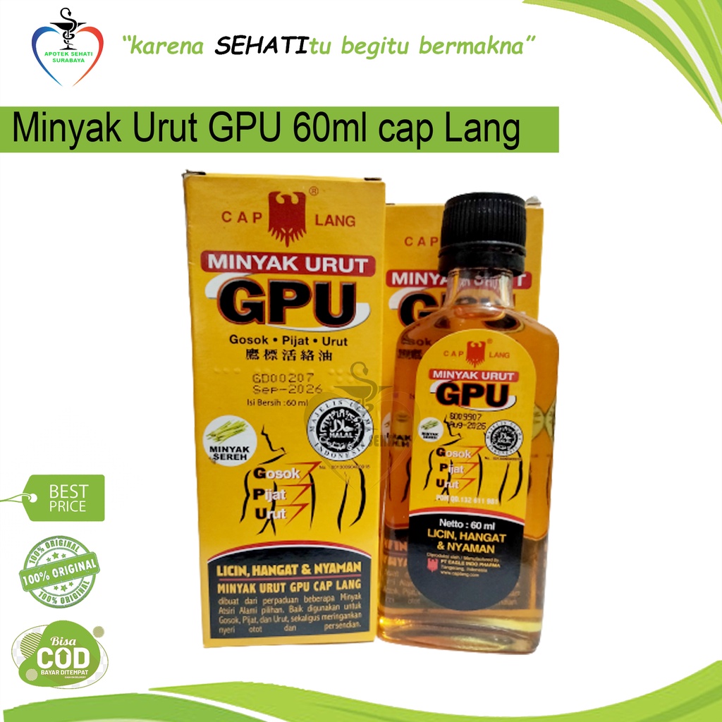 Minyak Urut GPU Sereh Cap Lang Variasi 30ml 60ml 100ml Minyak Pijat Gosok