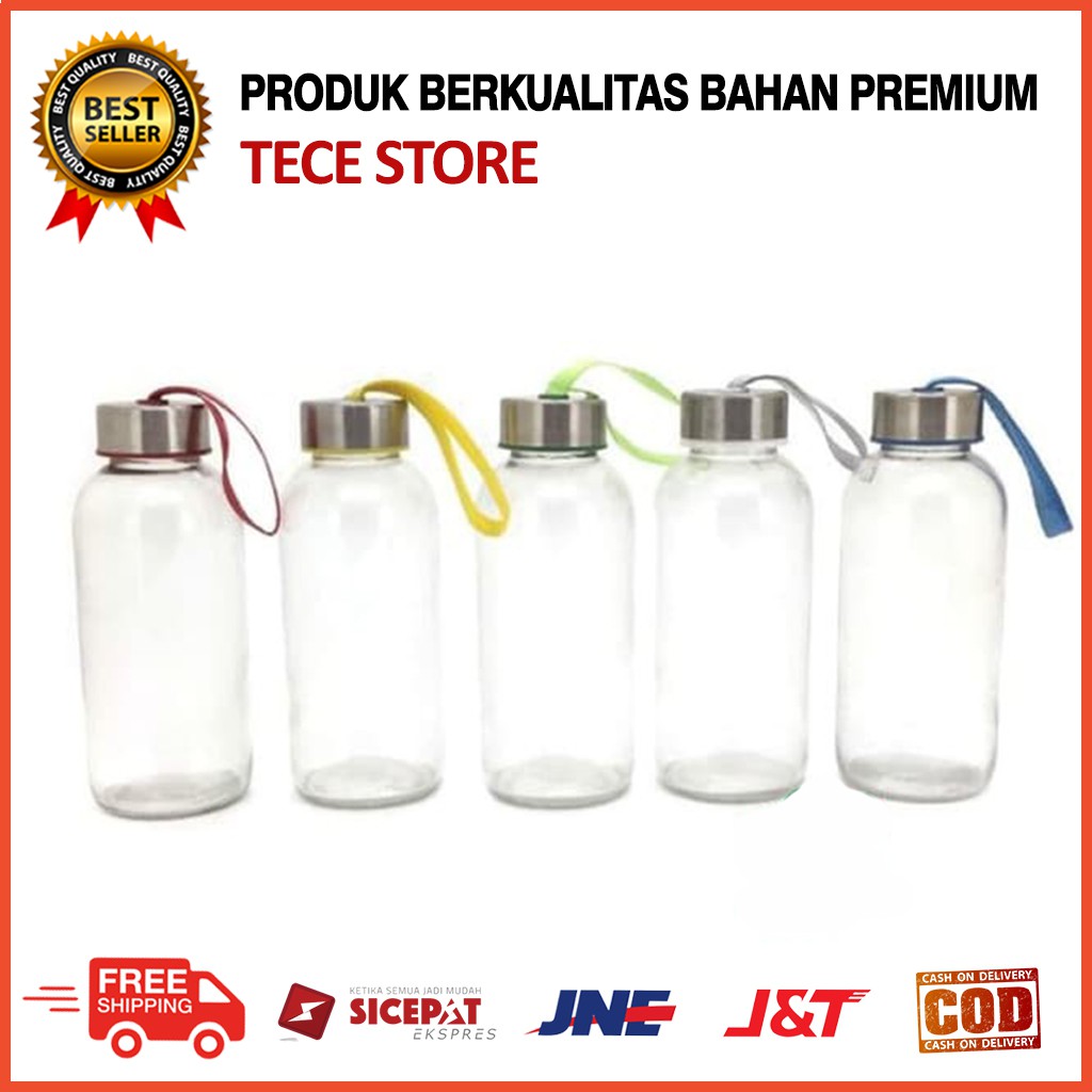 Botol Minum Kaca Ukuran 370ml Round Bottle Kecil K1N2 Tempat Minum Mini Murah Tumbler Lucu