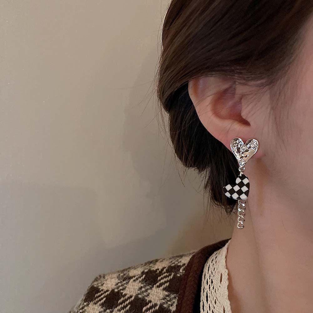 Needway   Kotak-Kotak Menjuntai Anting-Anting Kreatif Aksesoris Telinga Hadiah Sederhana Rumbai Asimetris Perempuan Gadis Geometris Korea Hoop Earrings