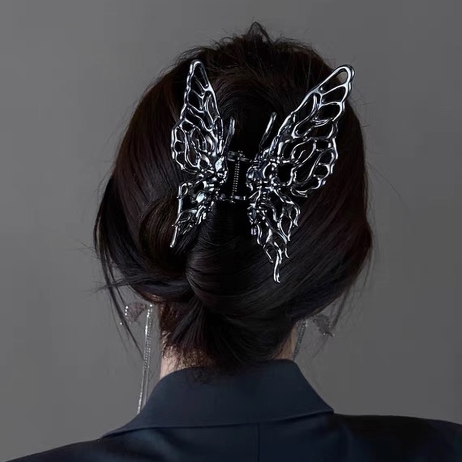 Jepit Rambut Ponytail Model Butterfly Hollow Bahan Metal Alloy Gaya Korea Untuk Wanita