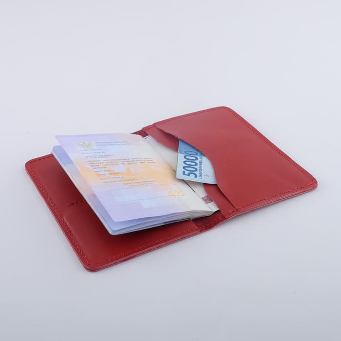 Dompet Passport cover simpel kulit sapi asli warna merah - PHPW095