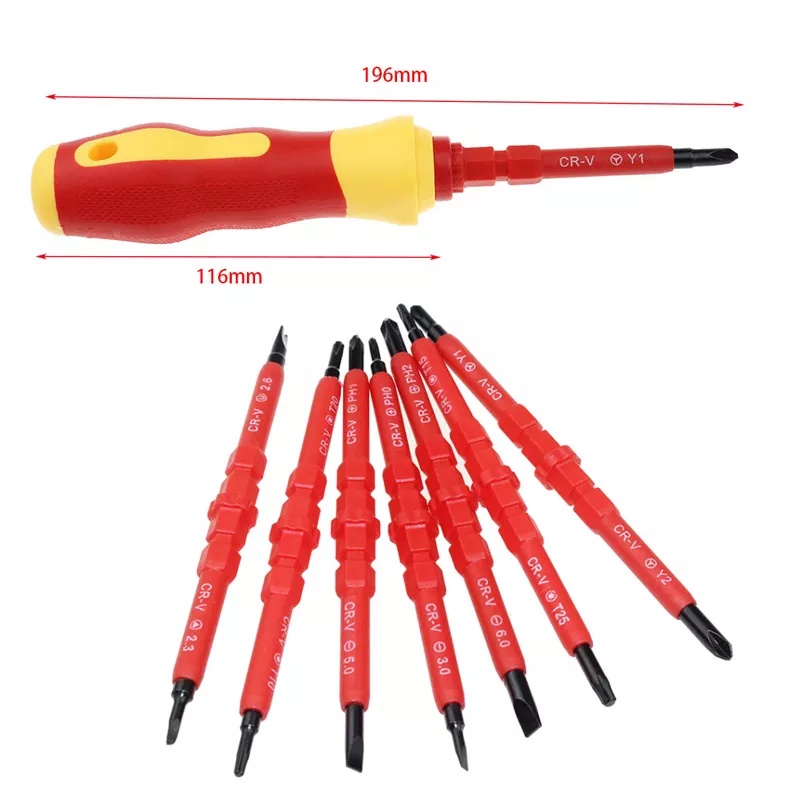 Obeng Listrik Set Bolak Balik 8 in 1 1000 Volt 2 Way Screwdriver Plus Minus 1000v