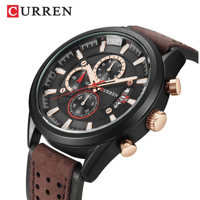 CURREN 8290 Jam Tangan Pria Analog Tali Kulit Chronograph Aktif WATCHKITE WKOS