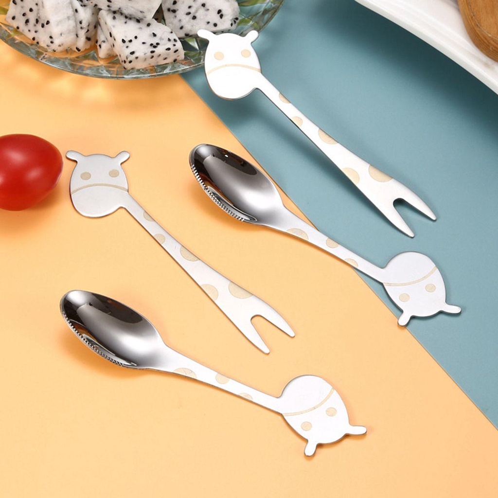 [Elegan] Garpu Buah Makanan Ringan Lucu Portable Stainless Steel Sendok Garpu Sendok Garpu