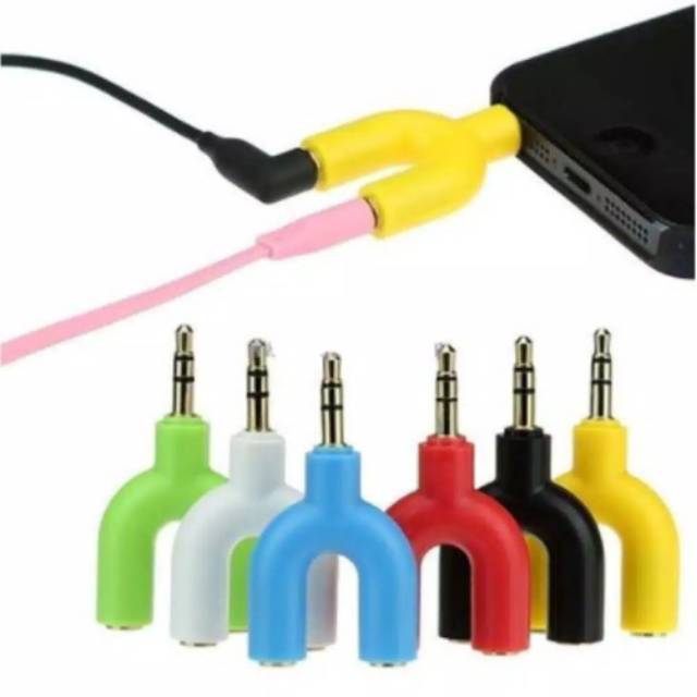 Splitter Audio 2 in 1 Shape U Converter Headset Cabang 2 Shape U Spliter Audio Male to 2Female 3.5mm