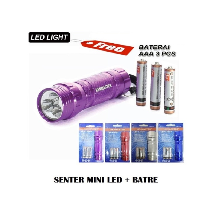 Senter Tangan LED Mini / Kenmaster Senter LED Almunium + Baterai AAA