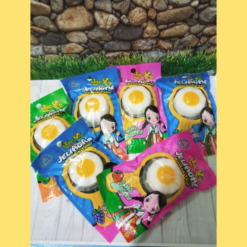 

Jellygar/agar"jelly 2 in 1 Bentuk Telur Ceplok +Serbuk (permen pletak pletok/Permen Coklat) 1 pcs